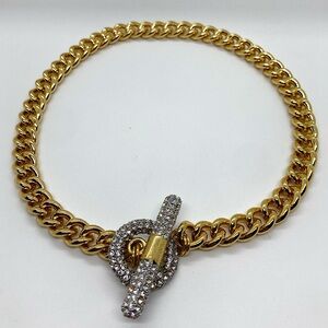 Vtg Park Lane Swarovski Crystal Couture Chunky Gold Toggle Clasp Choker | 18”